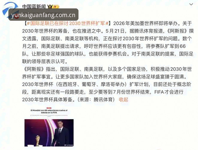2030年世界杯扩军完整指南：66队方案解析与云开体育功能必备观赛体验